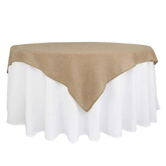 Burlap 72"x72" Faux Jute Table Overlay Square Tablecloth Natural - Boho Chic Design for Vintage Celebrations