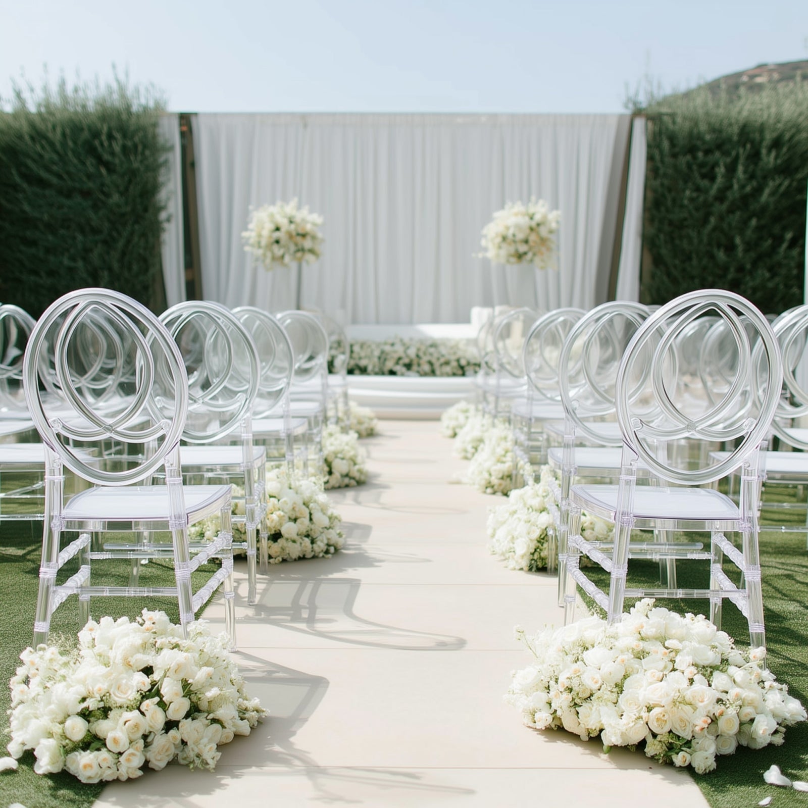 8-Pack Acrylic Stackable Ghost Chairs in Phoenix Chiavari Style Transparent Resin with Oval Back Clear – Sleek Armless Design for Weddings & Gatherings
