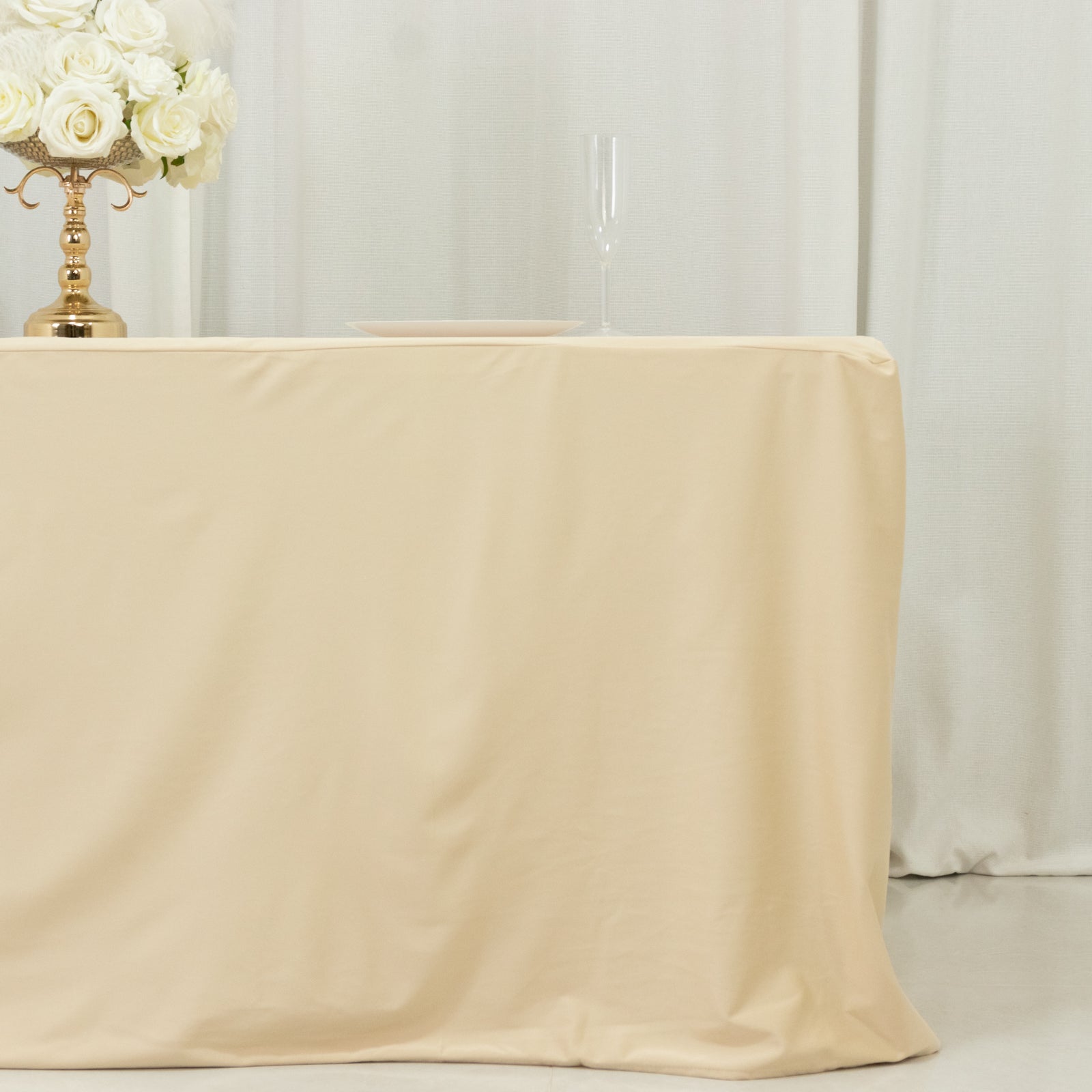 6ft Scuba Rectangular Fitted Tablecloth Beige – Wrinkle-Free, Stain Resistant