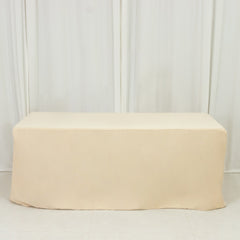 6ft Scuba Rectangular Fitted Tablecloth Beige – Wrinkle-Free, Stain Resistant