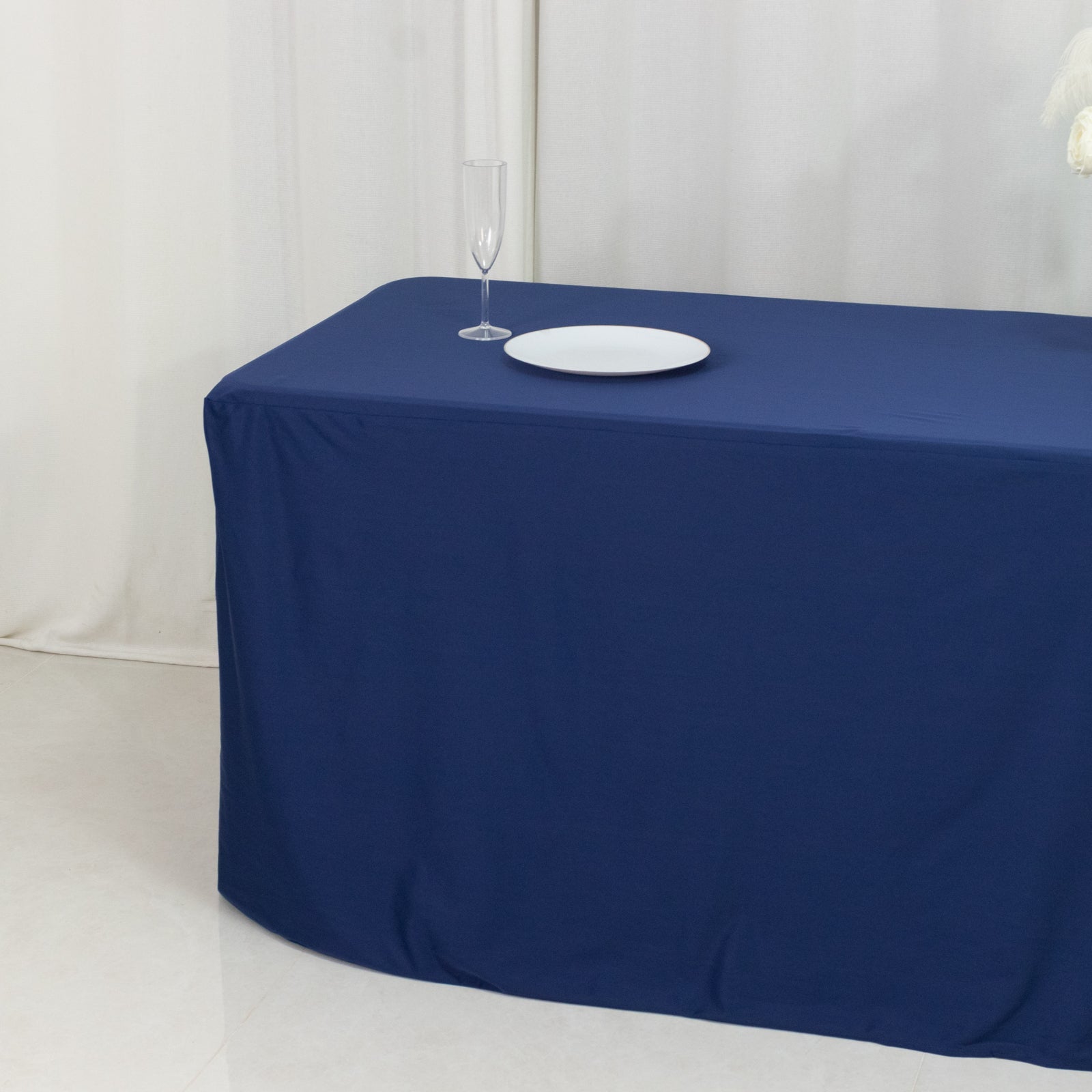 8ft Scuba Rectangular Fitted Tablecloth Navy Blue – Wrinkle-Free, Stain Resistant