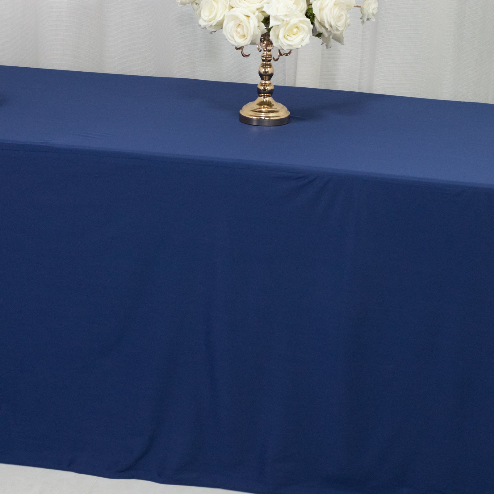 8ft Scuba Rectangular Fitted Tablecloth Navy Blue – Wrinkle-Free, Stain Resistant