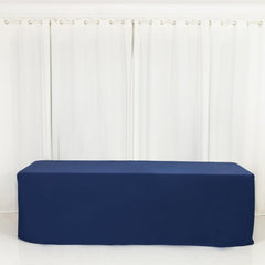 8ft Scuba Rectangular Fitted Tablecloth Navy Blue – Wrinkle-Free, Stain Resistant