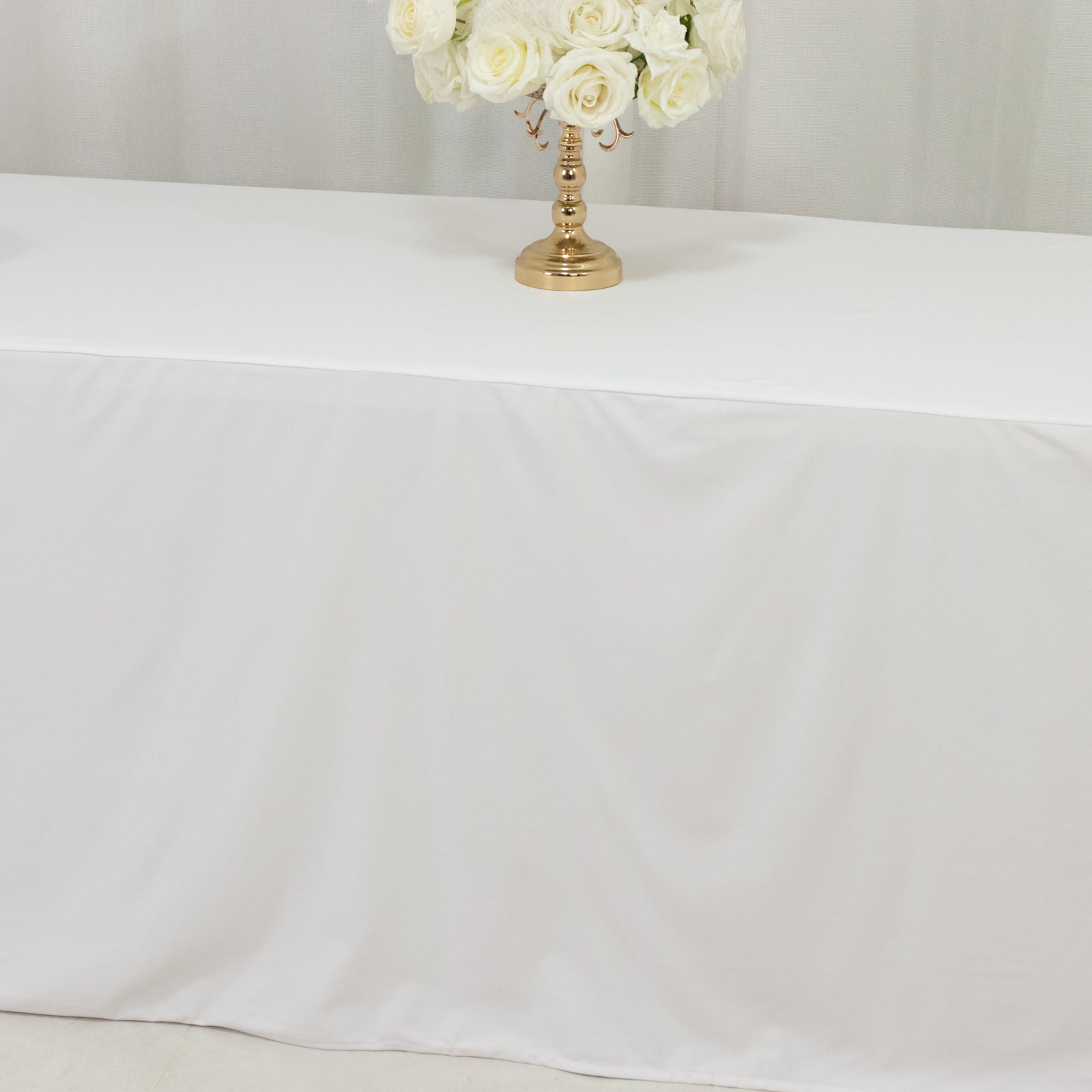 8ft Scuba Rectangular Fitted Tablecloth White – Wrinkle-Free, Stain Resistant