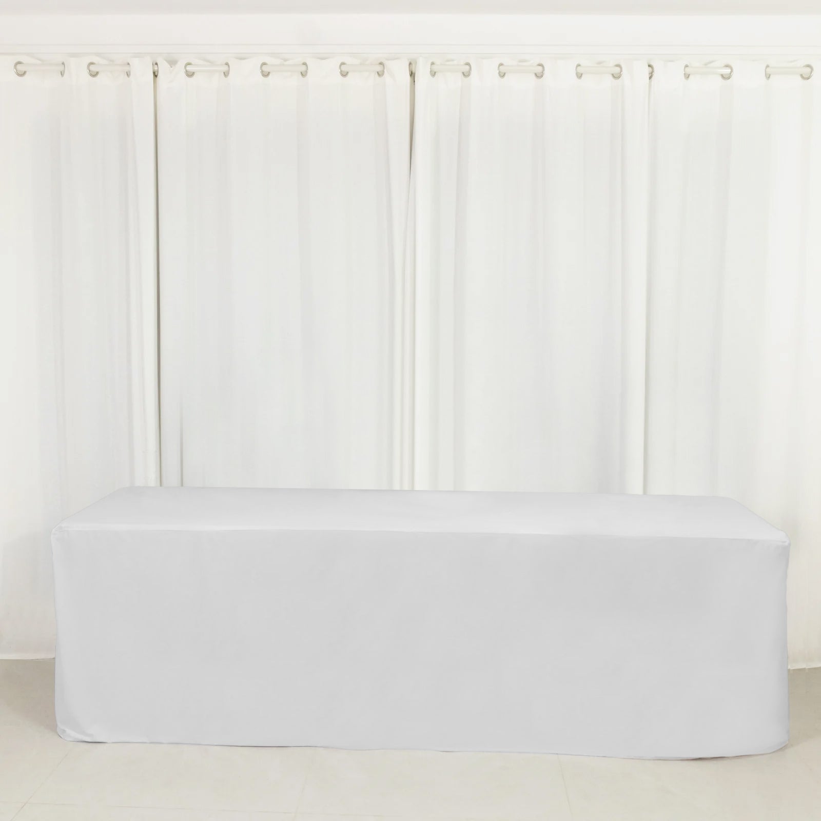 8ft Scuba Rectangular Fitted Tablecloth White – Wrinkle-Free, Stain Resistant