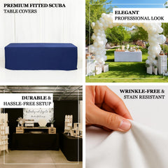 8ft Scuba Rectangular Fitted Tablecloth White – Wrinkle-Free, Stain Resistant