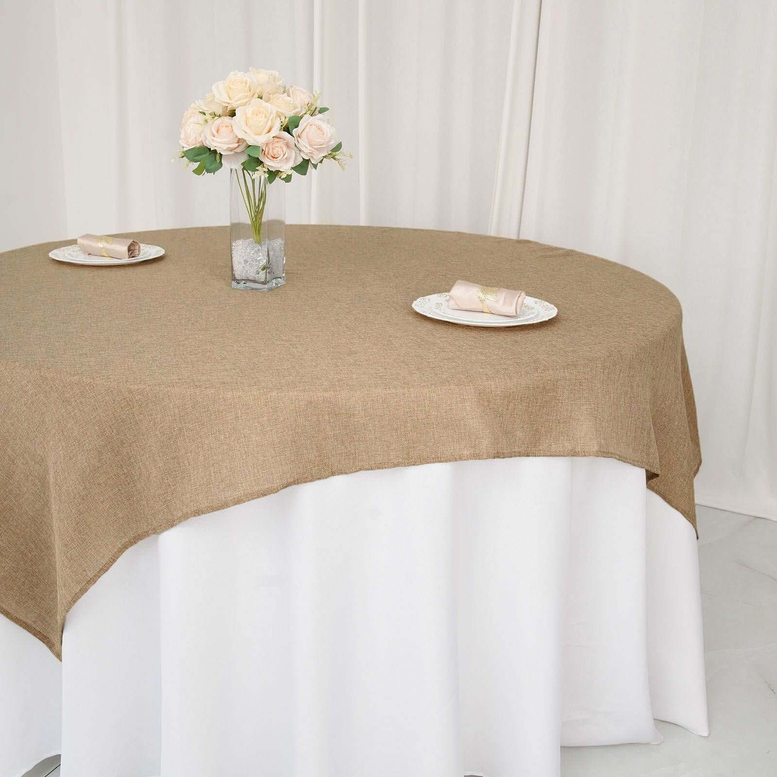 Burlap 72"x72" Faux Jute Table Overlay Square Tablecloth Natural - Boho Chic Design for Vintage Celebrations