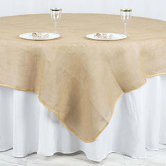 Burlap 90"x90" Table Overlay Square Tablecloth Natural - Rustic Design for Vintage Celebrations