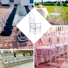8-Pack Acrylic Stackable Ghost Chairs in Phoenix Chiavari Style Transparent Resin with Oval Back Clear – Sleek Armless Design for Weddings & Gatherings